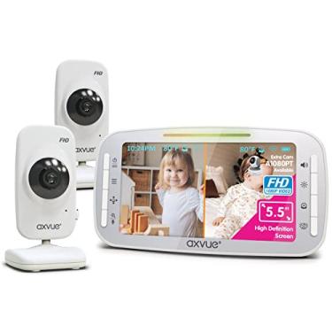 Imagem de [HD] Monitor de vídeo para bebê, 1080P 5,5" HD Display, tela IPS, 2 câmeras HD, vida útil da bateria 24 horas, alcance de 305 m, comunicação bidirecional, tecnologia sem fio de privacidade segura