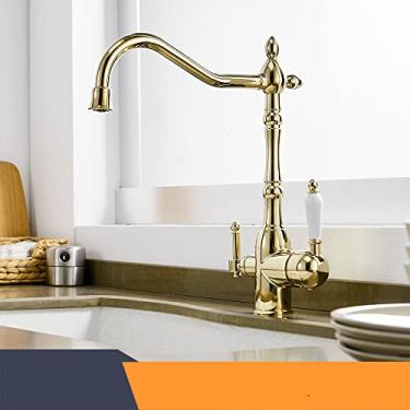 Imagem de Torneiras de purificação de cozinha de ouro torneira de mistura fria e quente 360 ​​rotação com purificação de água características torneira de guindaste de cozinha, ouro, china