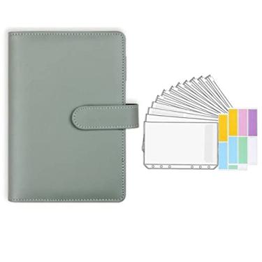 Imagem de A5 A6 Pasta de couro PU sistema de carteira de envelope de dinheiro com envelope de orçamento bolso de pasta para orçamento, verde, A5