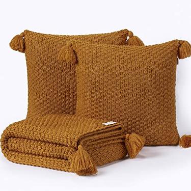 Imagem de Kit Peseira Manta Casal Com Pompom 180x60 + 2 Capas de Almofadas Tricot Istambul