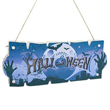 Imagem de Sinal de enforcamento de Halloween para a porta da frente | Sinal de porta de boas-vindas de decoração de abóbora iluminada feliz dia das bruxas - Placa suspensa a bateria para aniversário de A/r