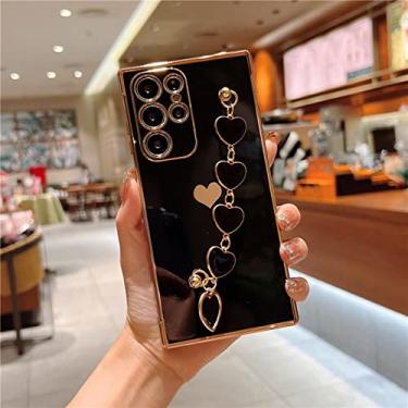 Imagem de Capa de pulseira de silicone amor coração para Samsung Galaxy S22 S21 Ultra A52 S A53 FE A12 A 52S 53 5G 4G 22 21 Soft Full Cover, Preto, Para Samsung A52S
