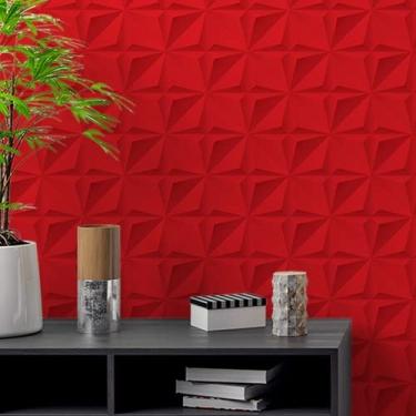Imagem de Papel De Parede Adesivo Gesso 3d Triangular Vermelho Rolo 1m