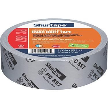 Imagem de Shurtape Fita adesiva HVAC impermeável PC 857 UL 181B-FX, use para selar costura e junte-se ao duto flexível classe 1, 48 mm x 55 metros, metal prateado impresso, 1 rolo (101015)
