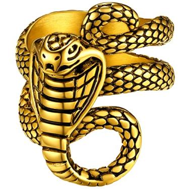 Imagem de ChainsHouse Anel de cobra preto e serpente de aço inoxidável, banhado a ouro 18 quilates, anel retrô punk gótico, joia estilo serpente para répteis, oferece serviço personalizado (com