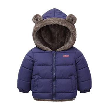 Imagem de Casaco de inverno infantil meninos meninas orelhas de urso com capuz com bolso jaqueta de dois lados roupa de páscoa bebê menino 3-6 meses, Azul marino, 3-4 Anos