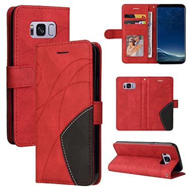 Imagem de Capa carteira para Samsung Galaxy S8, compartimentos para porta-cartões, fólio de couro PU de luxo anexado à prova de choque capa flip com fecho magnético com suporte para Samsung Galaxy S8 (vermelho)
