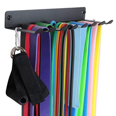Imagem de Rack de armazenamento para academia com faixa de resistência para montagem na parede, rack de barra resistente para armazenamento de academia em casa, para equipamentos de academia, faixas de exercícios, cintos de elevação e cordas, acessórios de academia (8 garras)
