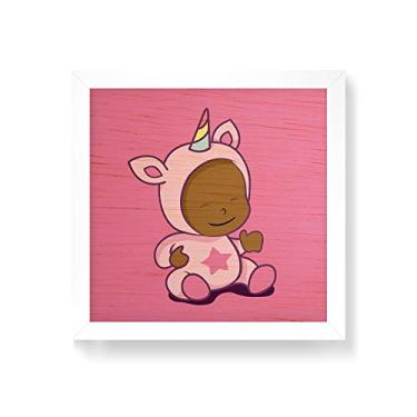 Imagem de Arte Maníacos Quadro decorativo com moldura caixa branca em Madeira - Babycórnio Feliz 1 - 30x30cm
