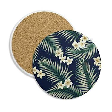 Imagem de Porta-copos de cerâmica com desenho branco tropical, 2 peças de presente
