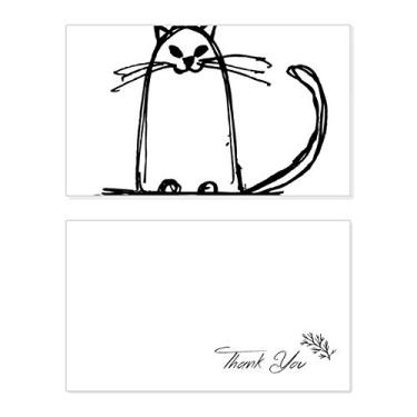 Imagem de Curly Cat Smile Sit Line Cartão de agradecimento aniversário aniversário saudações casamento agradecimento