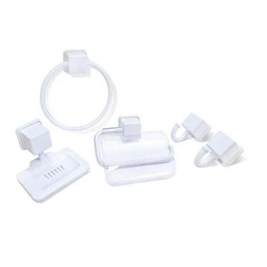 Imagem de Kit Acessórios Banheiro 5 Pçs Plástico Resistente Branco - Arqplast