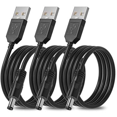 Imagem de Pacote com 3 cabos de alimentação USB 2.0 A tipo macho para DC 5,5 x 2,1 mm DC 5V USB para cabo de alimentação USB 5V USB para cabo de alimentação USB para DC, Preto, 4ft
