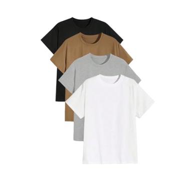 Imagem de SOLY HUX Camiseta masculina plus size gola redonda manga curta básica blusa clássica conjunto de 4 peças, Preto, cáqui, cinza, branco, 3G