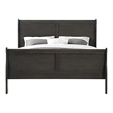 Imagem de Móveis modernos com acabamento cinza escuro moldura de cama de madeira mesas-de-cabeceira cômoda cômoda com ferragens de metal níquel escovado para quarto e sala de estar (baú) (cama de casal)