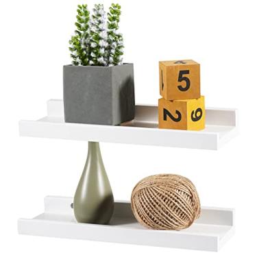 Imagem de Recogwood Prateleiras flutuantes de 30,5 cm montadas na parede, prateleiras de parede de madeira maciça para decoração e armazenamento, prateleira de borda para quadro/banheiro/sala de estar/cozinha/lavanderia, cor branca, 30,5 x 10,5 x 3,8 cm, pacote com 2