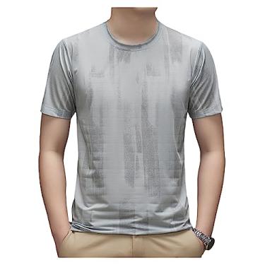 Imagem de Camiseta masculina atlética de manga curta, secagem rápida, lisa, listrada, estampada, leve, treinamento, Cinza-claro, 4G
