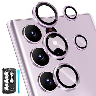 Imagem de imluckies Protetor de lente de câmera Samsung Galaxy S23 Ultra, anti-arranhões, vidro temperado de liga de alumínio, [3+2] capa de anel de filme protetor de câmera de tela traseira HD, para S23u 5G 2023 (rosa)