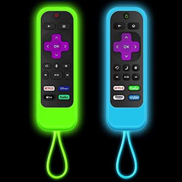 Imagem de YuanYouTong Capa de controle remoto para Roku, pacote com 2 capas para controle remoto de TV compatível com Roku Hisense e TCL, capa protetora universal de substituição de silicone que brilha no