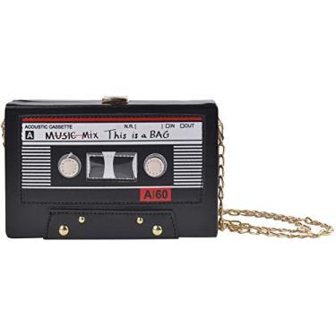 Imagem de QZUnique Bolsa de ombro em formato de fita, rádio, gravador, PU, bolsa tiracolo feminina, retrô, bolsa de mão, Fita B 02 - preta, One Size