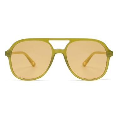 Imagem de Appassal Óculos de sol retrô polarizados aviador feminino masculino vintage ponte dupla quadrado óculos de sol AP3606, Armação verde C6/Lente marrom claro, M