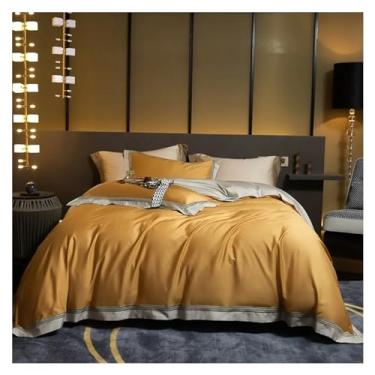 Imagem de Jogo de cama 1200 fios de algodão egípcio de luxo com zíper, moderno, bordado, lençol de cama Queen King, 4 peças (C Queen)