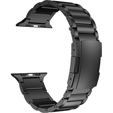 Imagem de MaKTech Pulseira de Titânio,Metal band com Fivela de Tartaruga,para Apple Watch 10/9/Ultra 2/SE/8/7[2024] (46mm/45mm/44/49mm,Preto)