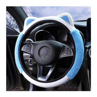 Imagem de Bittwee Capa de volante de carro, pelúcia macia fofa para o inverno quente, protetor de volante fofo com orelhas de gatinho, universal 38 cm, elástico e antiderrapante, acessórios de carro de decoração adorável (azul)