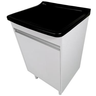 Imagem de Gabinete Para Lavanderia 53cm Com Tanque 34 Litros + Sifão Cor:Tanque Preto