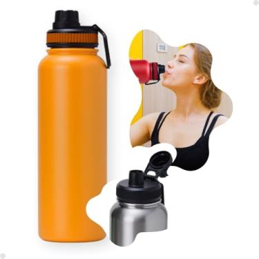Imagem de Garrafa Termica Inox Parede Dupla 1,2 Litros Garrafinha De Agua Original Inoxidavel Frio Gelando Quente 24h academia trabalho escritorio casa oficina Tampa livre de BPA proteção bocal (Laranja)