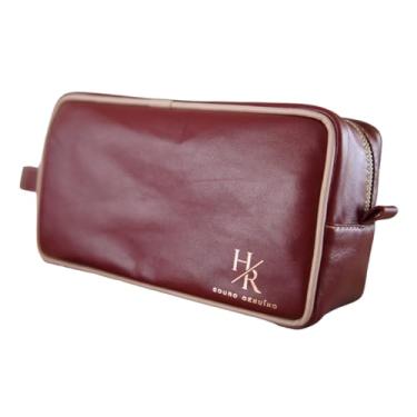 Imagem de Necessaire de couro legitimo masculina e feminina resistente para viagem bolsa organizadora maquiagem espaçosa e com boas divisorias (Vermelho Vinho)