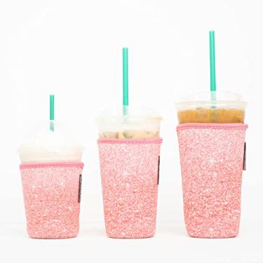 Imagem de Luva reutilizável de neoprene isolado para bebidas de café gelado | Suporte para copo de bebida fria para café Starbucks, McDonalds, Dunkin Donuts, Tim Hortons e mais (3 unidades Sm-Med-Lg, rosa Glitter)