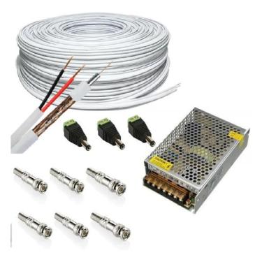 Imagem de Kit Completo Cabo Coaxial Cftv + Acessórios Para 3 Câmeras - speed