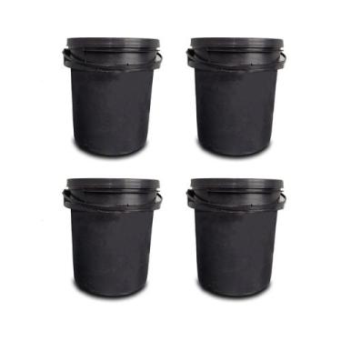 Imagem de Kit 4 Baldinhos Balde Preto Tampo Hermético Lacre Alça Firme 5 Litros 