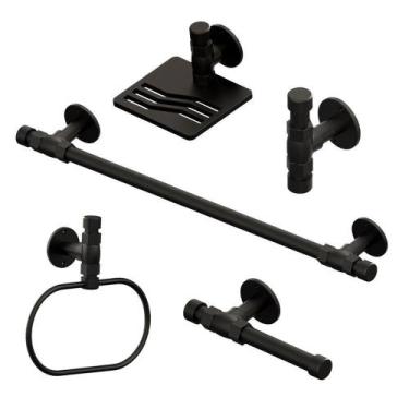 Imagem de Kit Industrial Argola+Toalheiro+Papeleira+ Cabide+ Sab Preto - Shophid