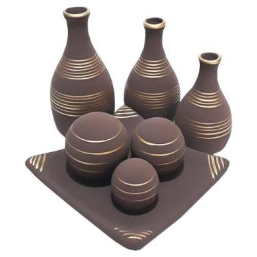 Imagem de Jogo De Vasos Trio Garrafas E Centro De Mesa - Choco Gold - Retrofenna