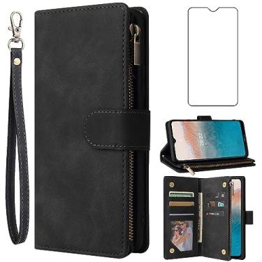 Imagem de Asuwish Capa carteira compatível com Nokia C21 Plus e protetor de tela de vidro temperado, capa flip de couro, suporte de cartão, acessórios de celular à prova de choque, capas de telefone para