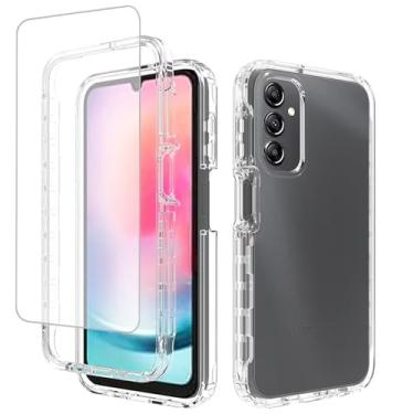 Imagem de Tothedu Capa de celular para Galaxy A24 4G, capa para Samsung M34 5G/F34 SM-A245F com protetor de tela de vidro temperado, capa protetora completa transparente de policarbonato rígido TPU para Samsung
