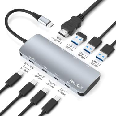 Imagem de Hub USB C 8 em 1, adaptador multiportas USB C de 10 Gbps com HDMI 4K, 3 USB-C 3.2 geração 2, 3 USB-A 3.2, entrega de energia de 100 W, hub USB C compatível com MacBook Pro/Air, Chromebook e outros