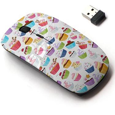 Imagem de Mouse sem fio de 2,4 G com design de padrão fofo para todos os laptops e desktops com nano receptor - Cupcakes coloridos