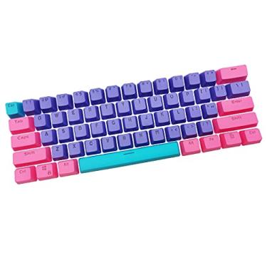 Imagem de WHYSP 61 Teclas PBT para teclado 60 por cento, conjunto de teclas retroiluminadas para teclado mecânico de jogos, perfil OEM, teclas azuis com extrator de teclas para interruptores Cherry MX (pêssego)