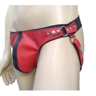 Imagem de Jockstrap Streaper TS010 Couro Legítimo - Blood Art, Preto e Vermelho,