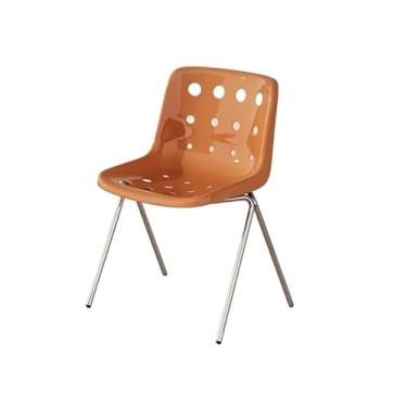 Imagem de Cadeira de jantar ergonômica empilhável com pernas de aço - assento largo e suporte lombar, para casa ou escritório (laranja grande)