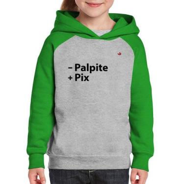 Imagem de Moletom Infantil Menos Palpite Mais Pix - Foca na Moda, Cinza, Verde, 