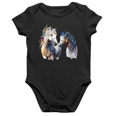 Imagem de Body Bebê Algodão Casal de Cavalos Watercolor - Foca na Moda, Preto, M