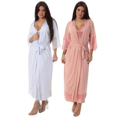 Imagem de Kit 2 robe noiva feminino roupão de renda luxo hobe brc - ALTIE, Branc