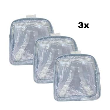 Imagem de KIT COM 3 MINI mochila BRANCA infantil transparente cristal escola via