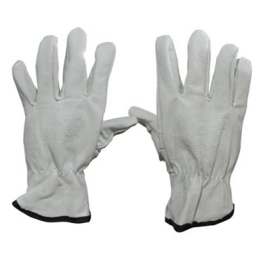 Imagem de Luva de Segurança Reforçada Vaqueta Branca Couro Resistente EPI Pedrei