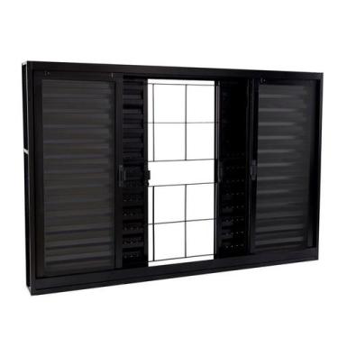 Imagem de Janela Veneziana em Aço 100 x 120 x 12 cm com Grade 6 Folhas Preto Prá