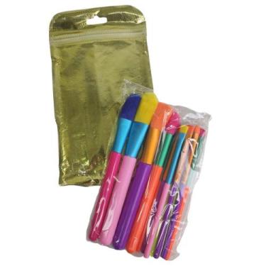 Imagem de Pincel Maquiagem Kit 15 peças Neon Colorido Portatil MakeUp Profission